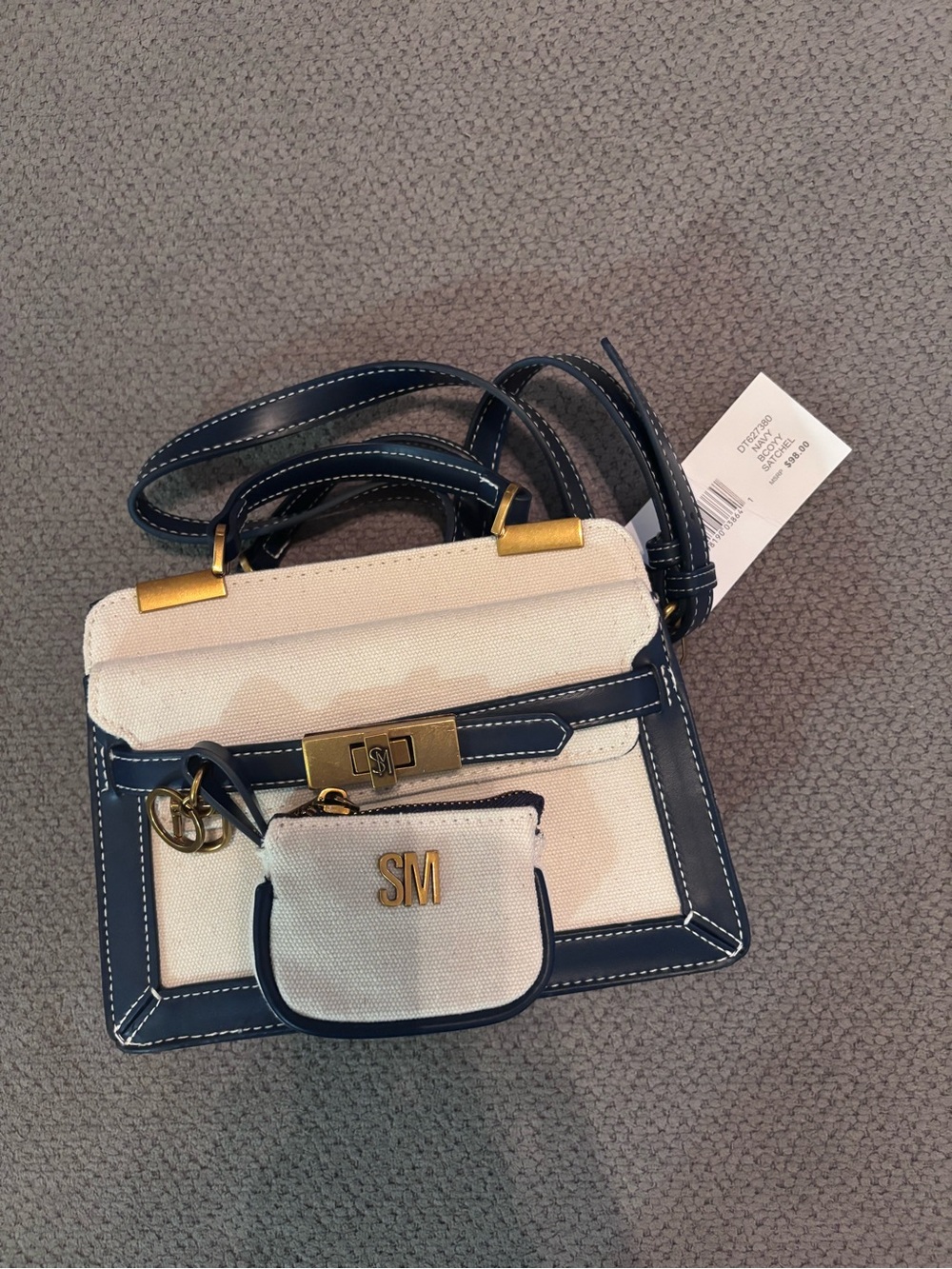 Steve Madden Cream Canvas Mini Crossbody with Navy Trim